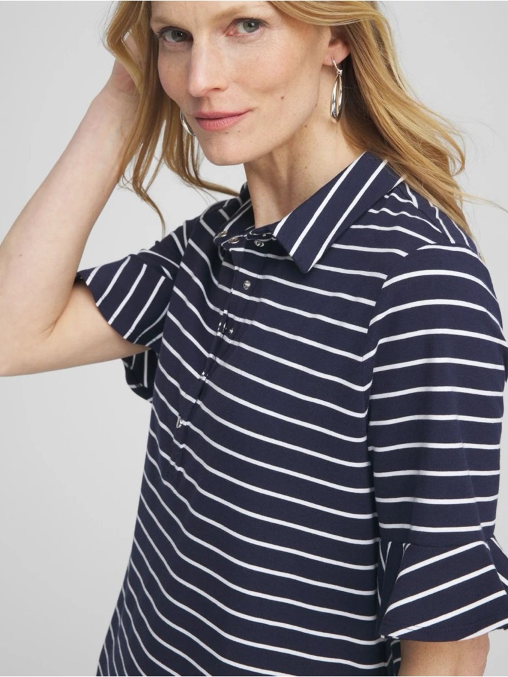 Chico’s Zenergy® UPF Knit Stripe Ruffle Sleeve Polo Dress Size X-Large (3) - Picture 3 of 11